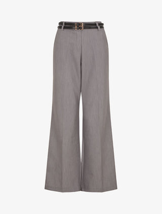 Pantalon droit taille haute ceinturée - Gris