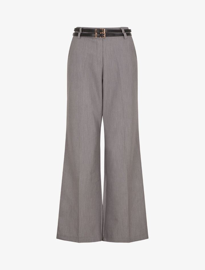 Pantalon droit taille haute ceinturée - Gris