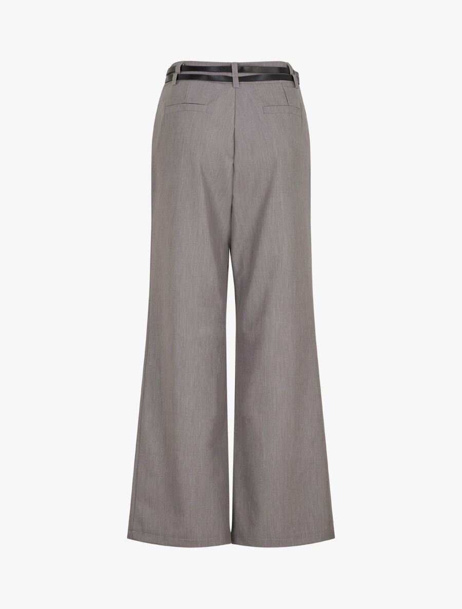 Pantalon droit taille haute ceinturée - Gris
