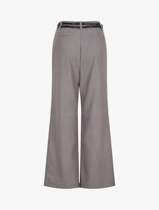 Pantalon droit taille haute ceinturée - Gris