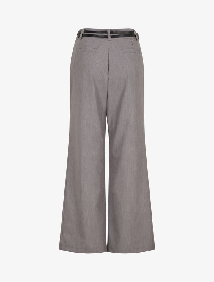 Pantalon droit taille haute ceinturée - Gris