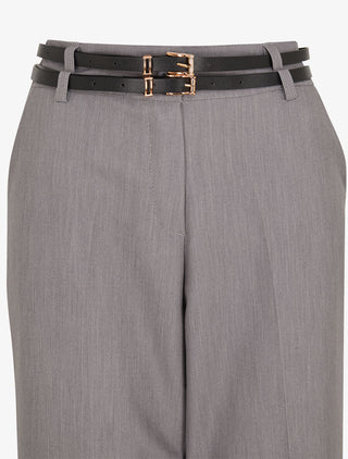 Pantalon droit taille haute ceinturée - Gris