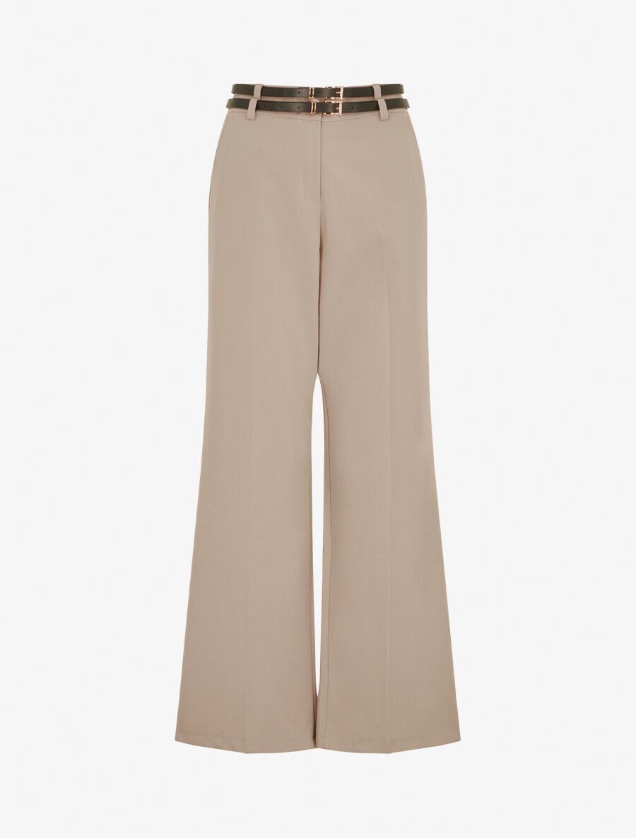 Pantalon droit taille haute ceinturée - Taupe clair
