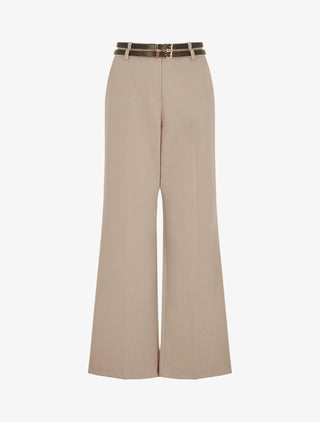 Pantalon droit taille haute ceinturée - Taupe clair