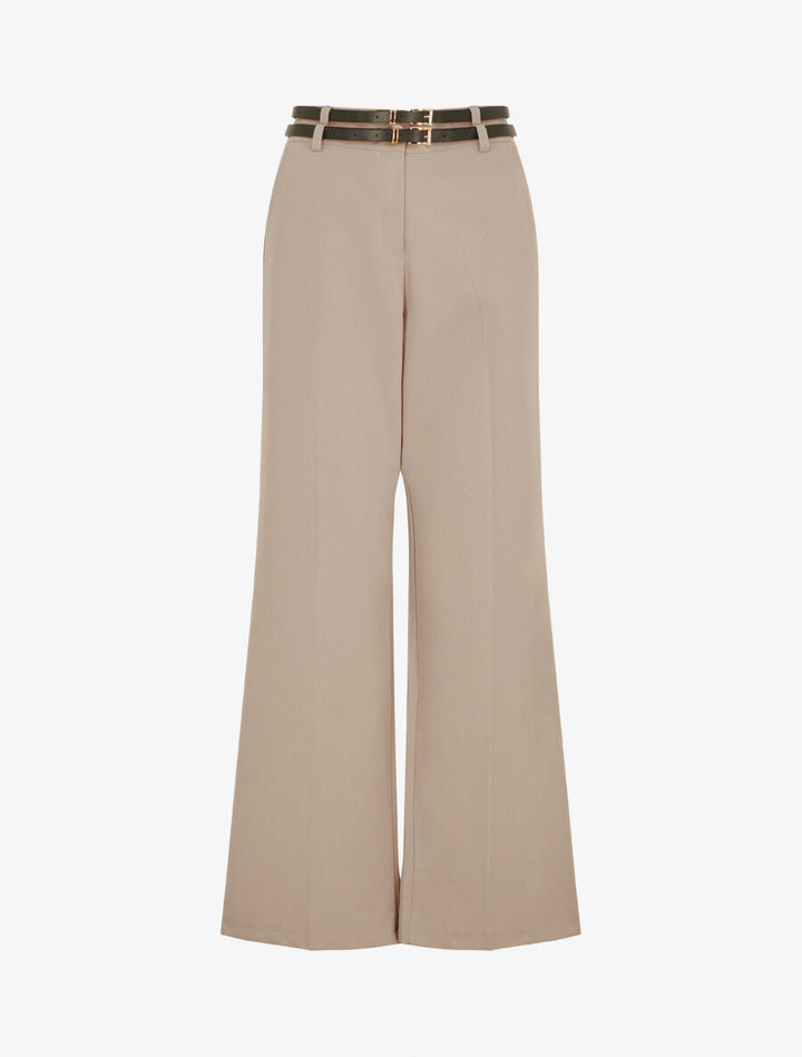 Pantalon droit taille haute ceinturée - Taupe clair