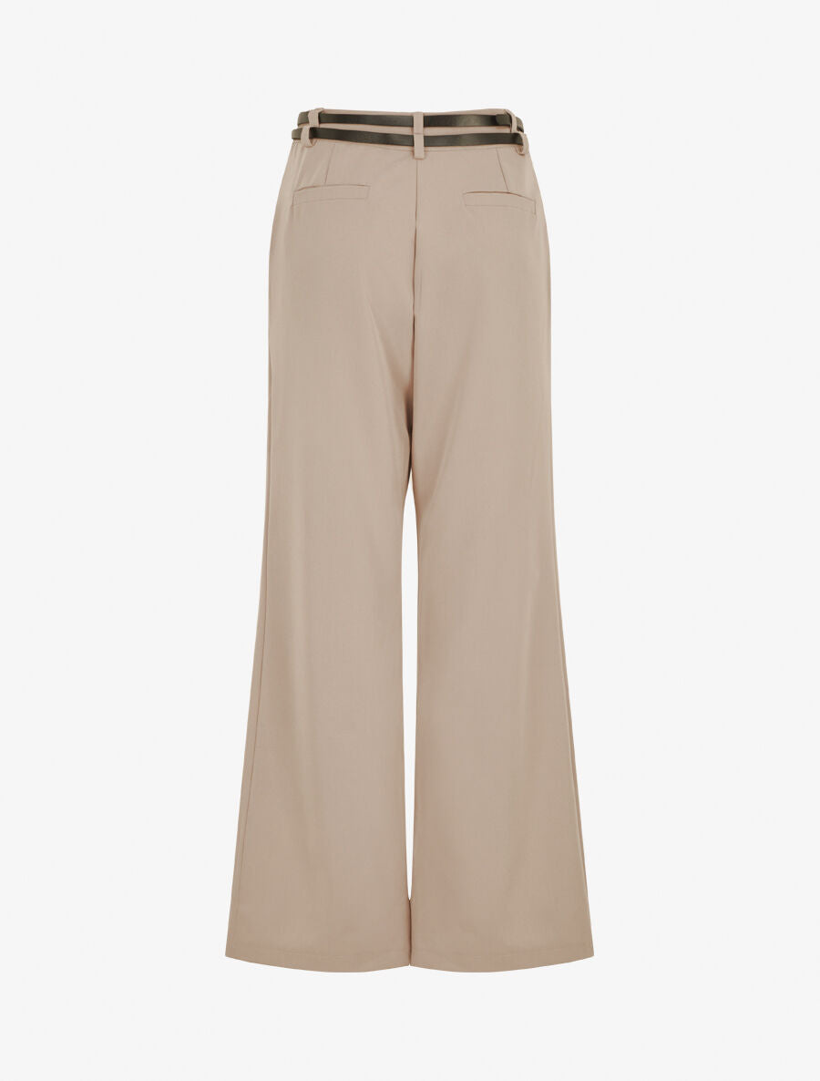 Pantalon droit taille haute ceinturée - Taupe clair