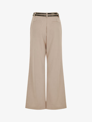 Pantalon droit taille haute ceinturée - Taupe clair