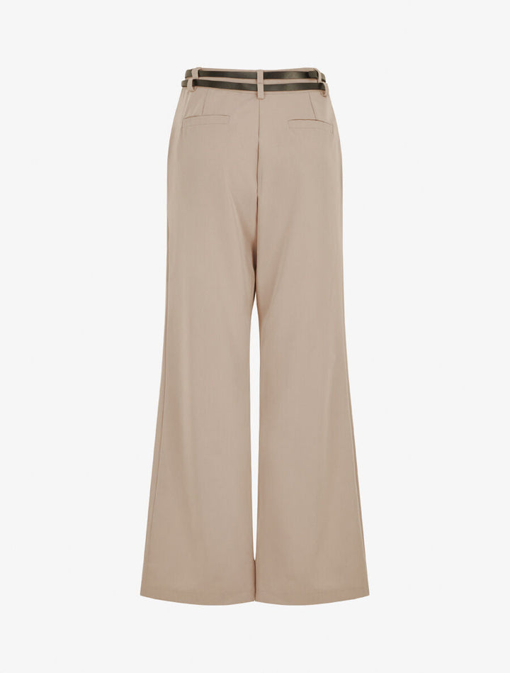 Pantalon droit taille haute ceinturée - Taupe clair