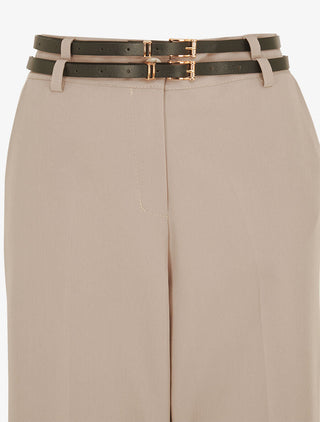 Pantalon droit taille haute ceinturée - Taupe clair