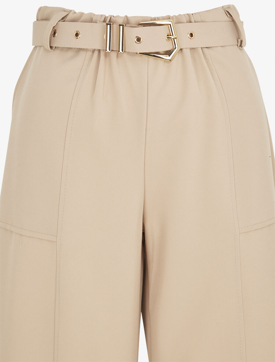 Pantalon ample à taille élastiquée - Beige