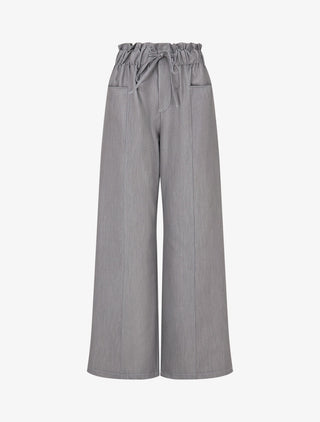 Pantalon droit taille haute élastiquée - Gris