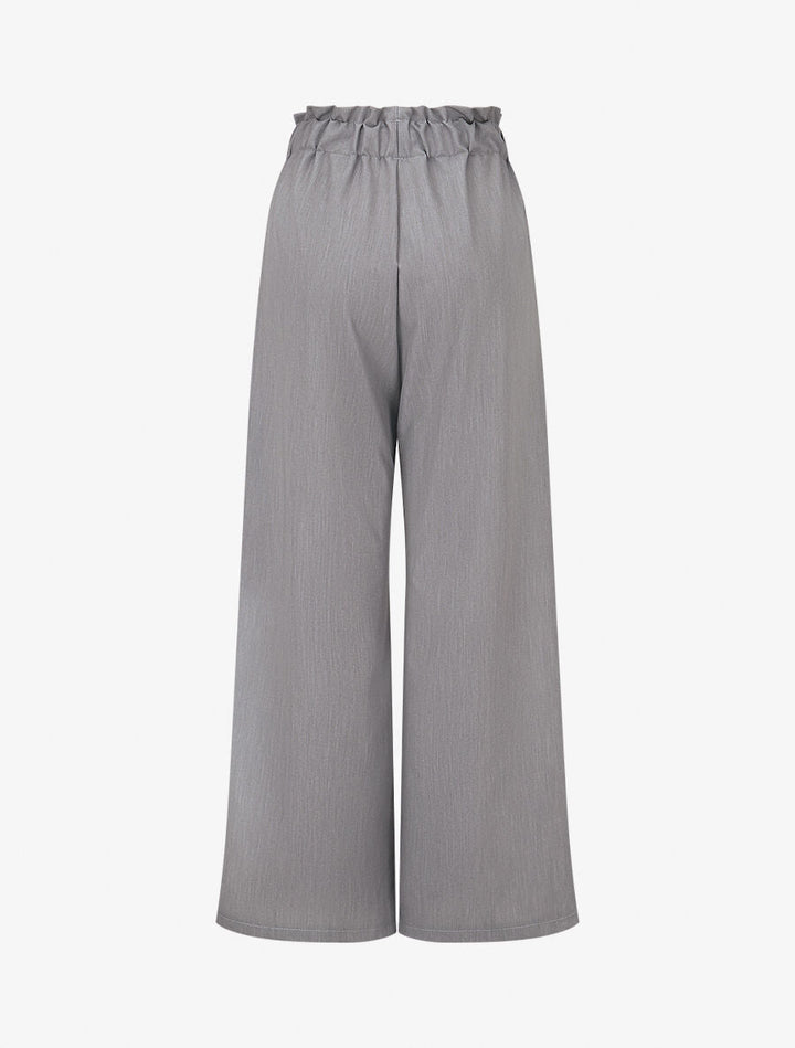 Pantalon droit taille haute élastiquée - Gris