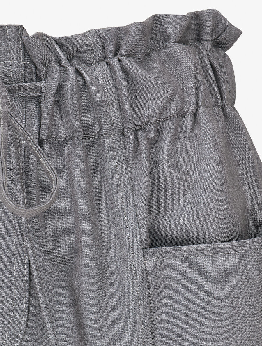 Pantalon droit taille haute élastiquée - Gris