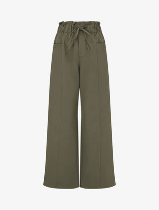 Pantalon droit taille haute élastiquée - Kaki