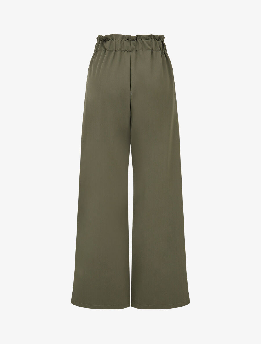 Pantalon droit taille haute élastiquée - Kaki