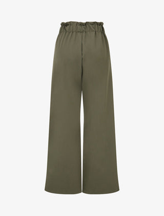 Pantalon droit taille haute élastiquée - Kaki