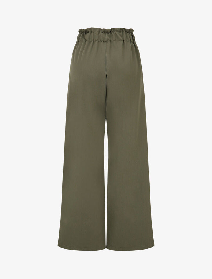 Pantalon droit taille haute élastiquée - Kaki