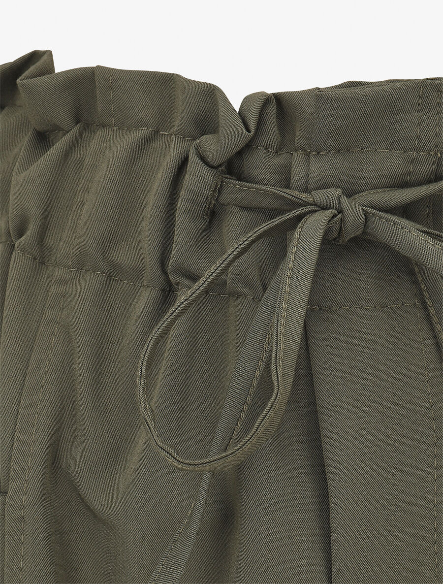 Pantalon droit taille haute élastiquée - Kaki