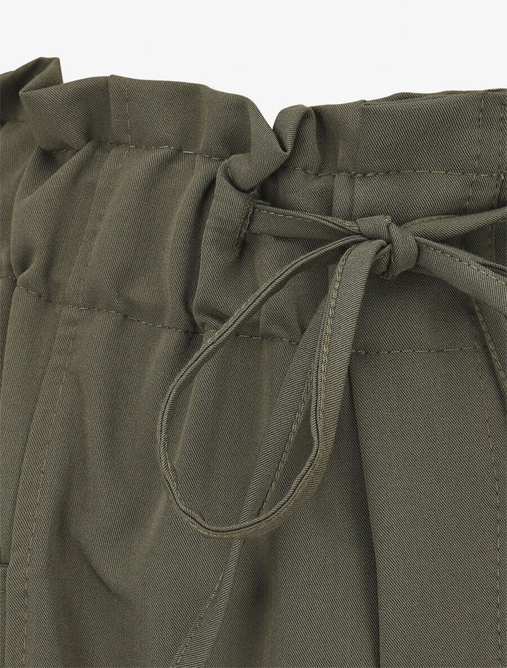 Pantalon droit taille haute élastiquée - Kaki