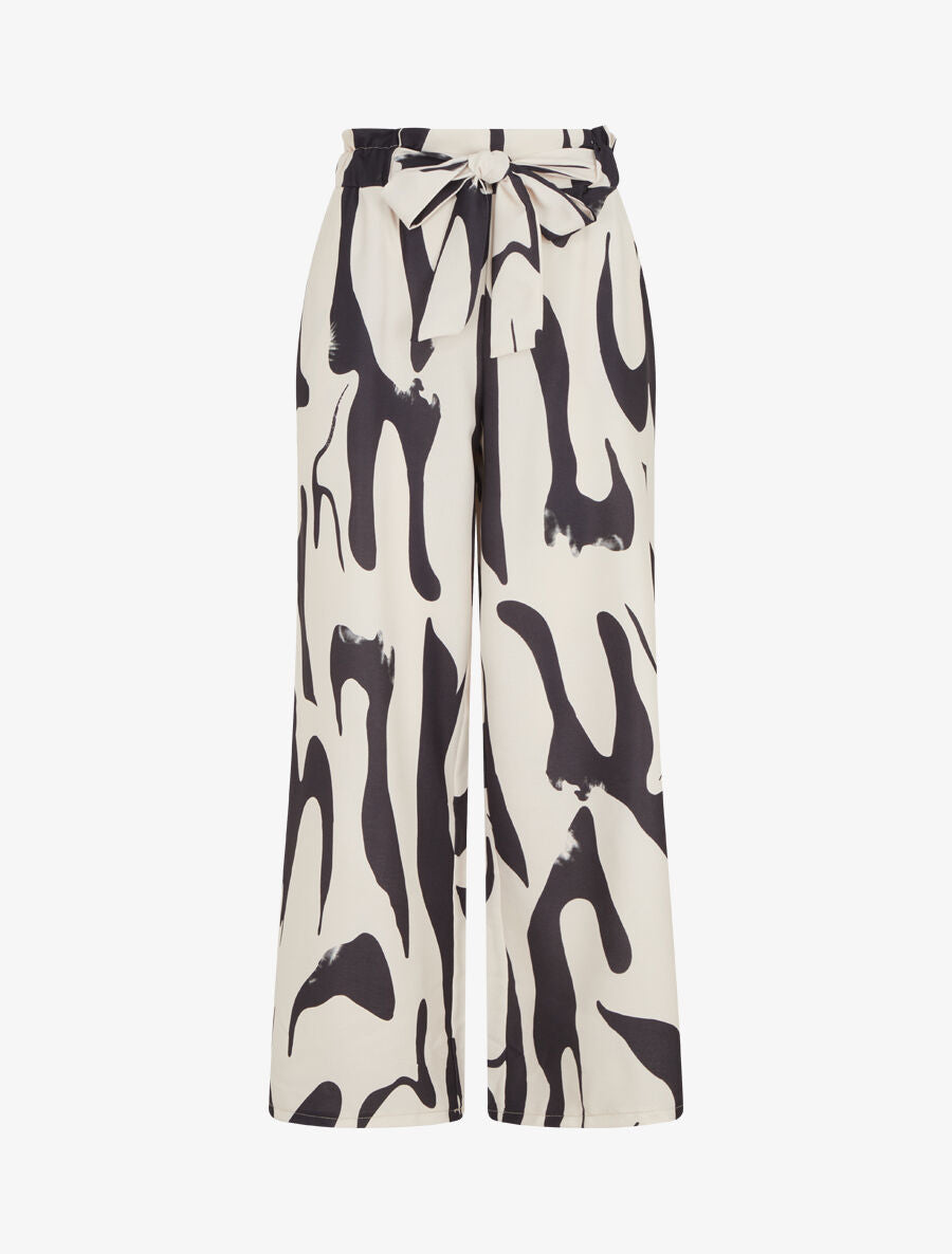 Pantalon fluide imprimé abstrait - Beige