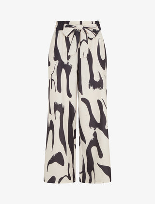 Pantalon fluide imprimé abstrait - Beige