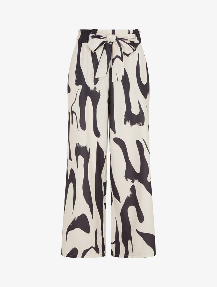 Pantalon fluide imprimé abstrait - Beige