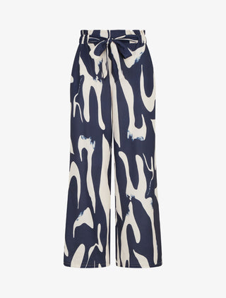 Pantalon fluide imprimé abstrait - Marine