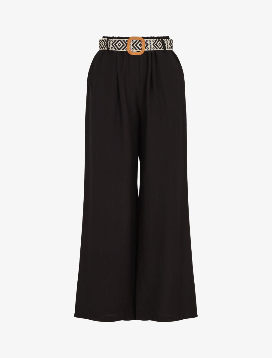 Pantalon uni à taille élastiquée - Noir