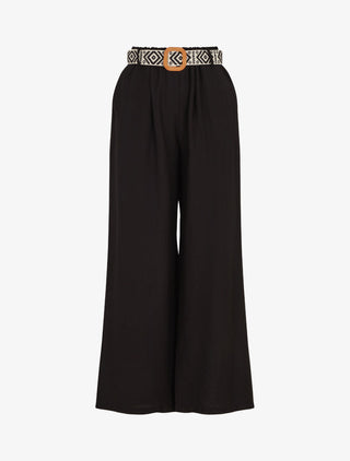 Pantalon uni à taille élastiquée - Noir
