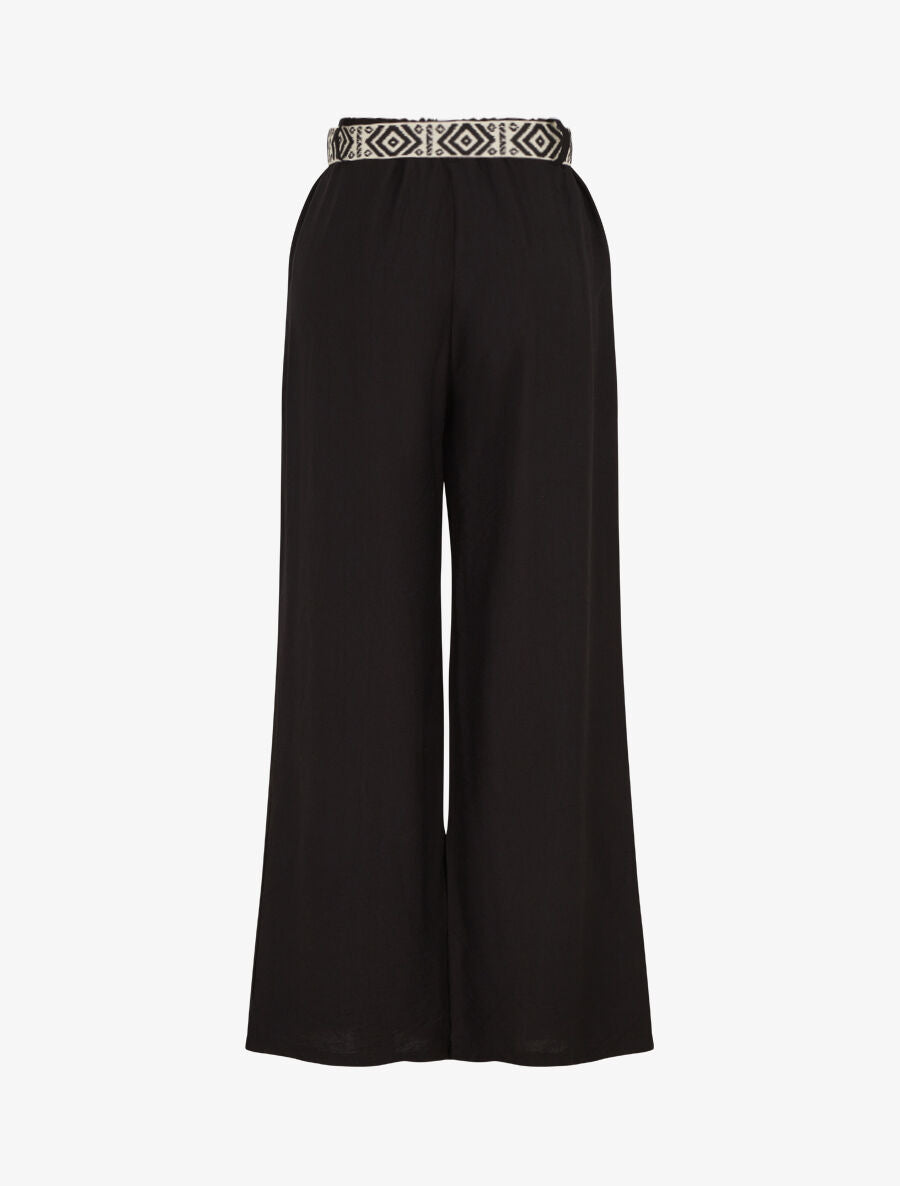 Pantalon uni à taille élastiquée - Noir
