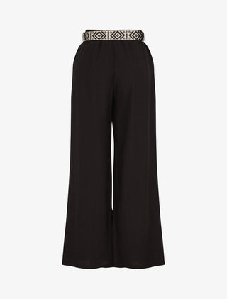 Pantalon uni à taille élastiquée - Noir