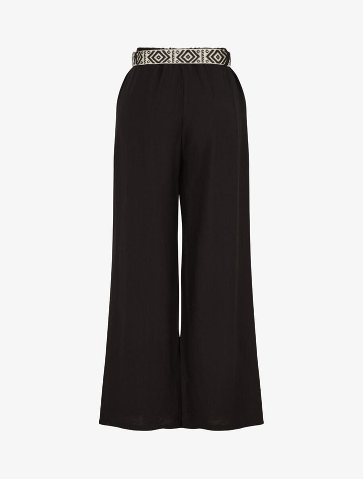 Pantalon uni à taille élastiquée - Noir