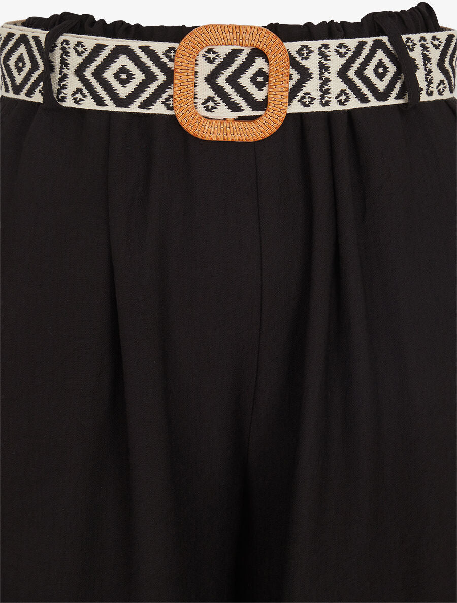 Pantalon uni à taille élastiquée - Noir