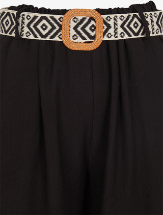 Pantalon uni à taille élastiquée - Noir