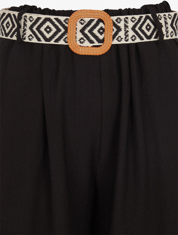 Pantalon uni à taille élastiquée - Noir
