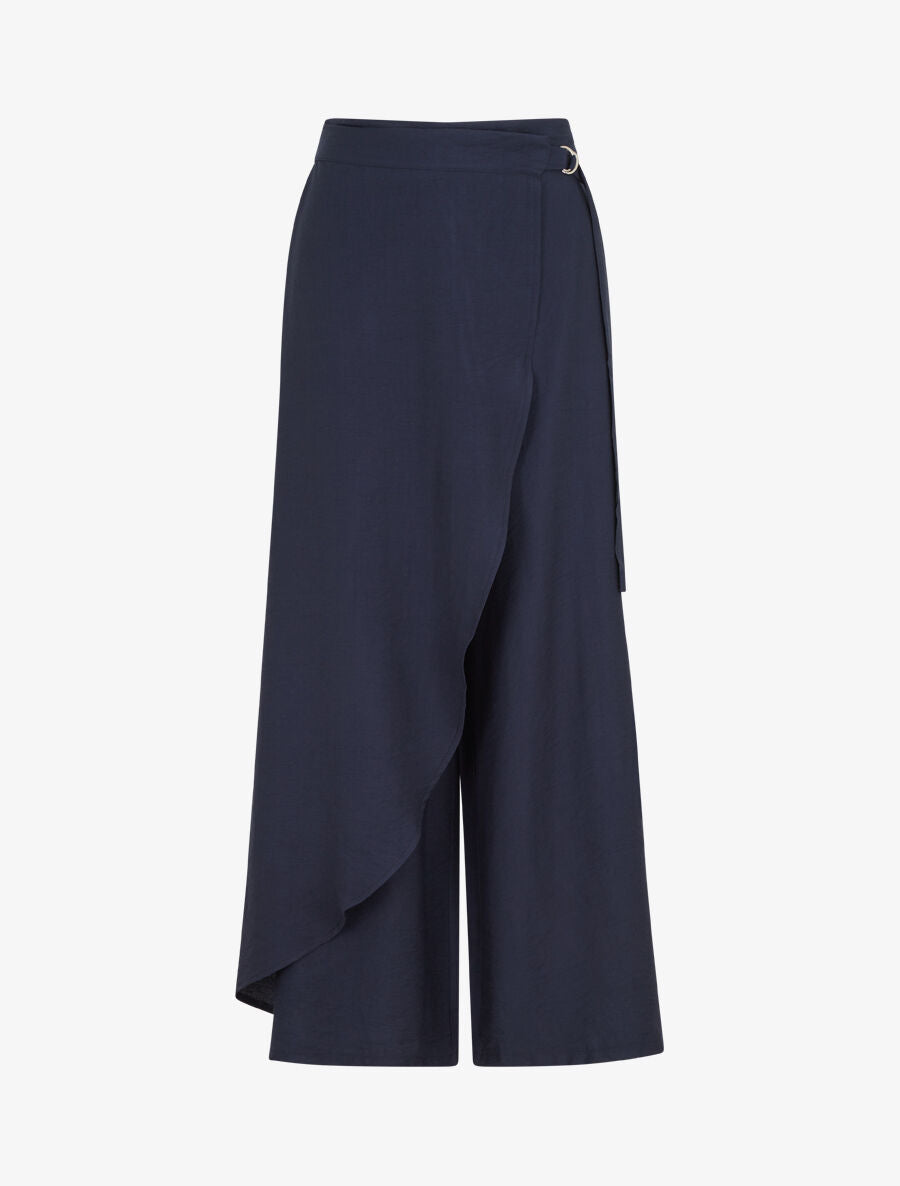 Pantalon droit uni à pan - Marine