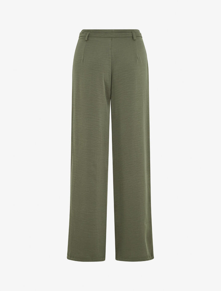 Pantalon ample taille haute uni - Kaki
