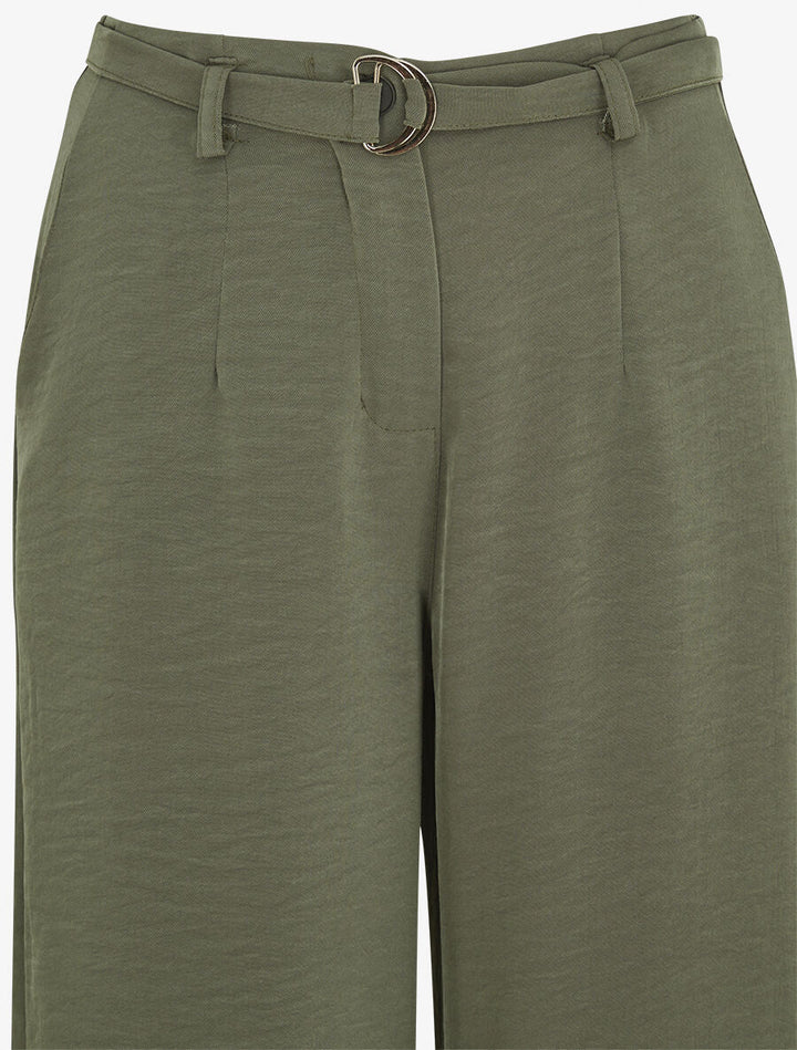 Pantalon ample taille haute uni - Kaki
