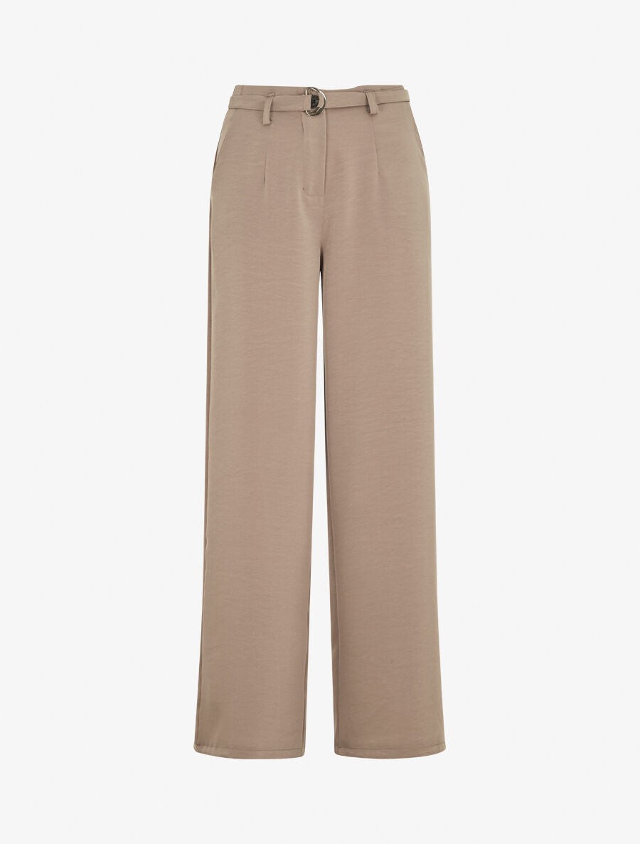 Pantalon ample taille haute uni - Taupe