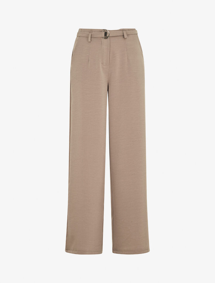 Pantalon ample taille haute uni - Taupe