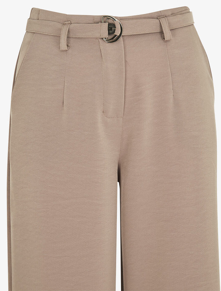 Pantalon ample taille haute uni - Taupe