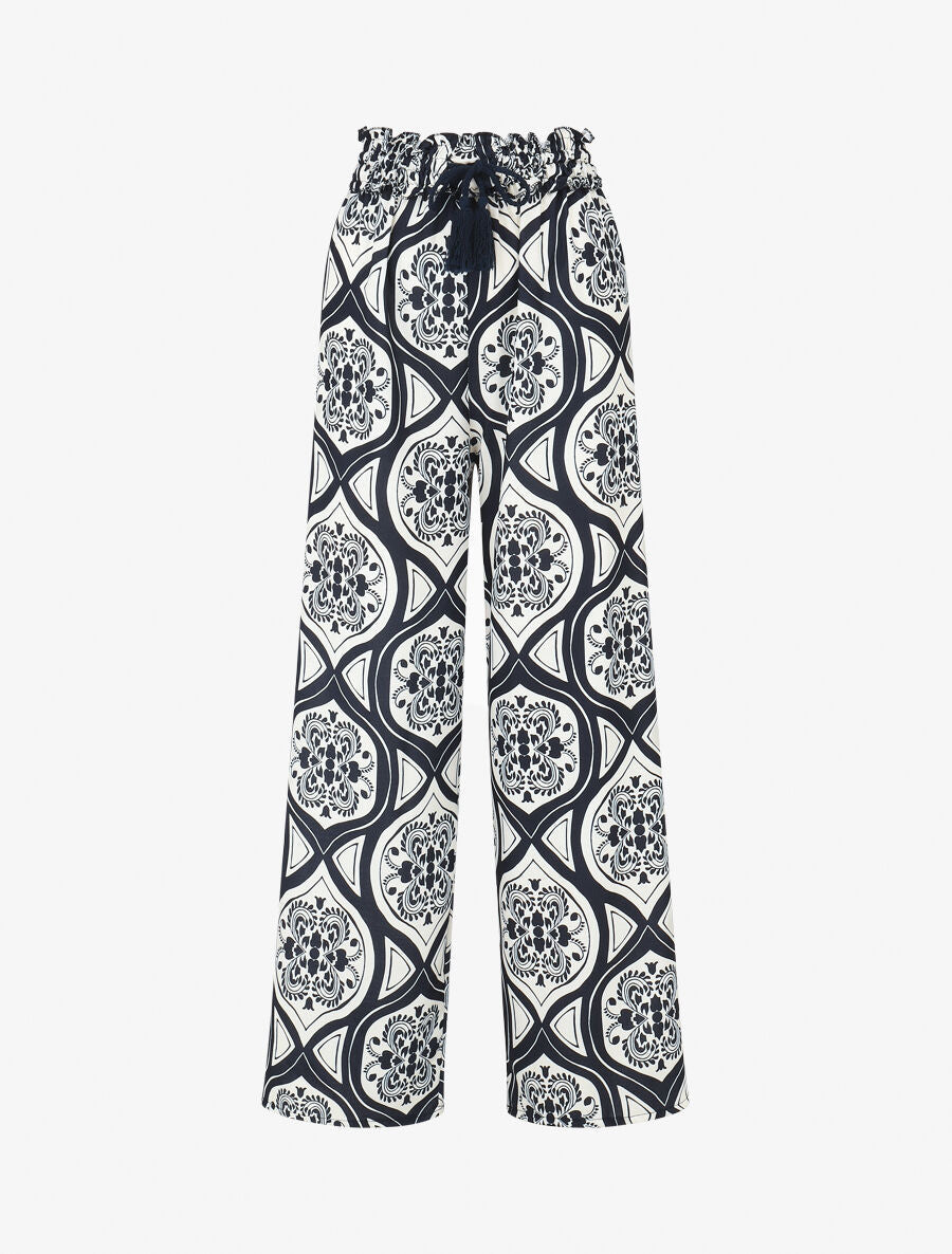 Pantalon élastiqué à imprimé graphique - Marine