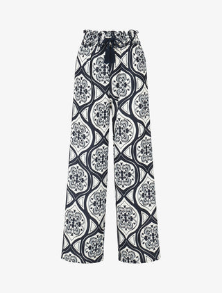 Pantalon élastiqué à imprimé graphique - Marine