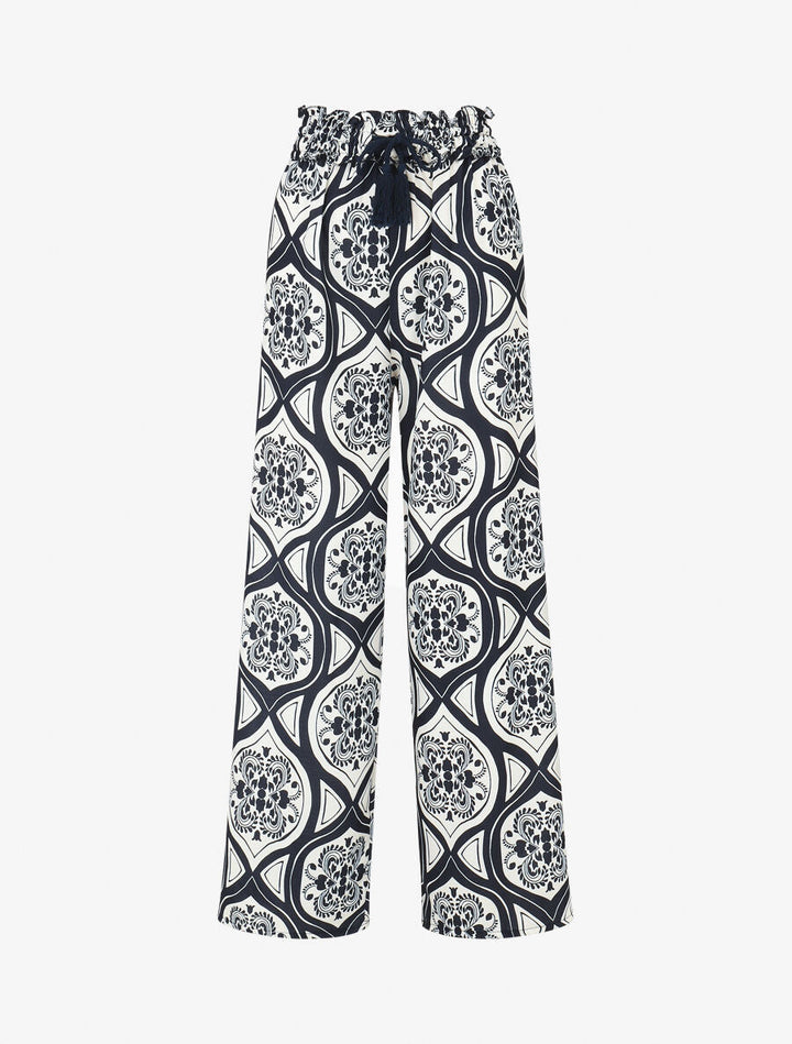 Pantalon élastiqué à imprimé graphique - Marine