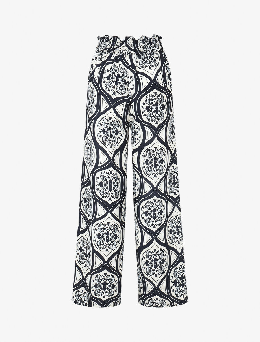 Pantalon élastiqué à imprimé graphique - Marine
