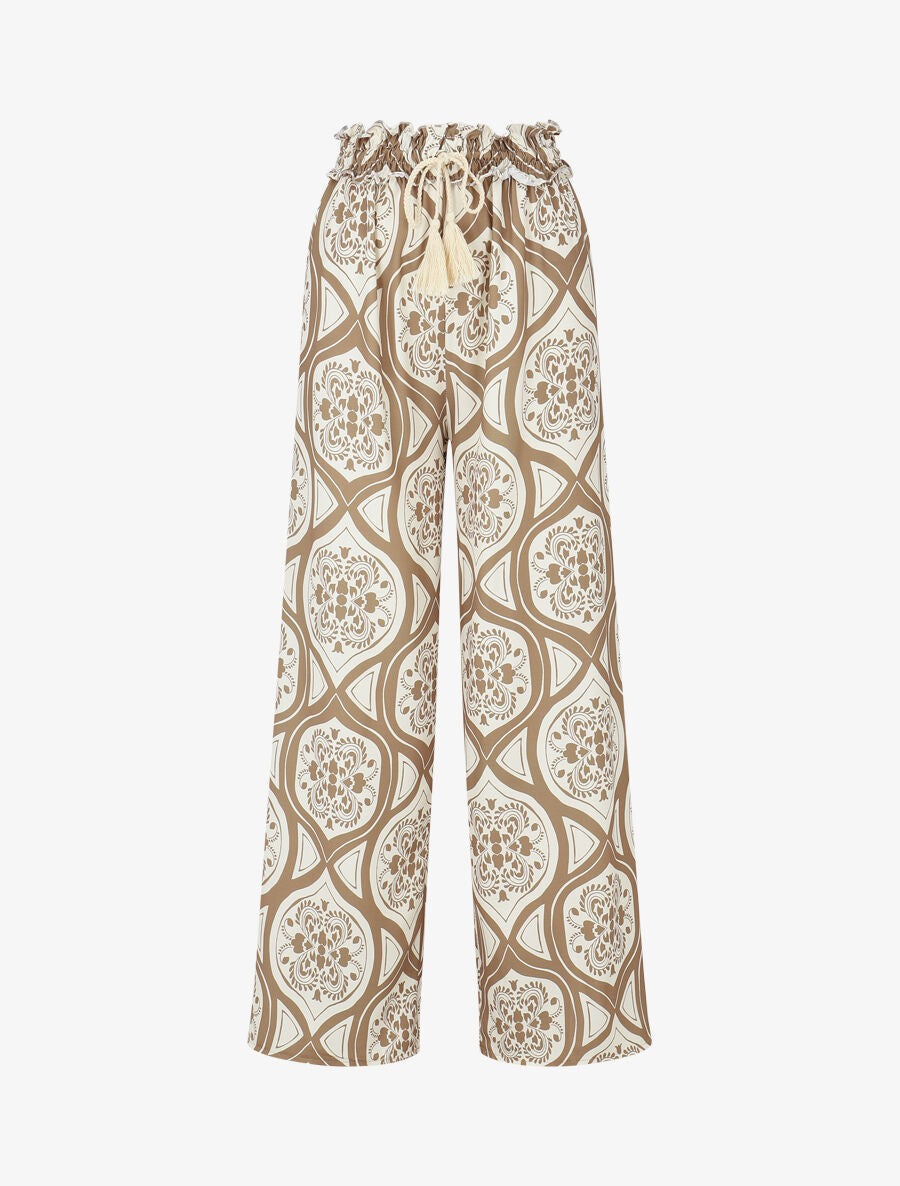 Pantalon élastiqué à imprimé graphique - Camel