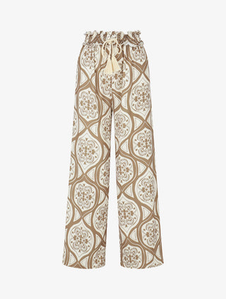 Pantalon élastiqué à imprimé graphique - Camel