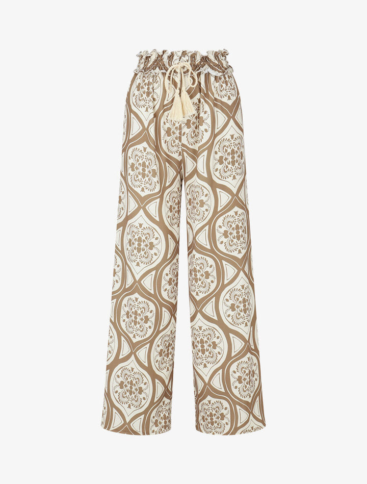 Pantalon élastiqué à imprimé graphique - Camel