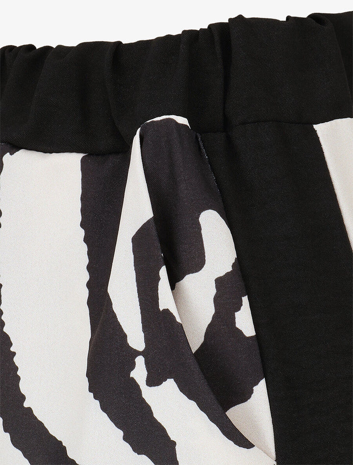 Pantalon droit taille haute imprimé graphique - Noir