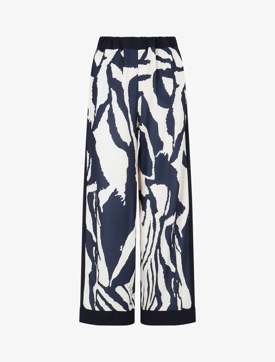 Pantalon droit taille haute imprimé graphique - Marine
